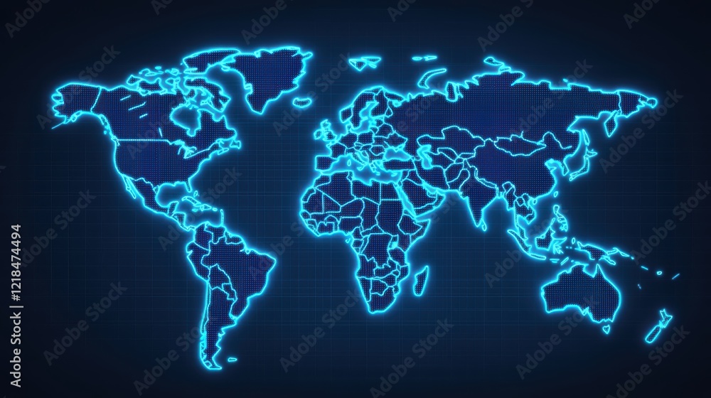 Poster glowing digital world map abstract global network representation