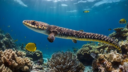 Fototapeta premium Erythrolamprus Snake in Tropical Habitat Navigating the Vibrant Forest Floor