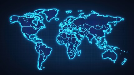 Glowing Digital World Map Abstract Global Network Representation