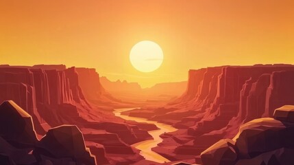 Grand Canyon Sunset Landscape with River and Cliffs