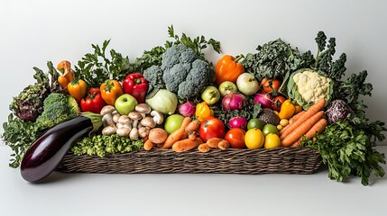 A basket filled with fresh vegetables and fruits