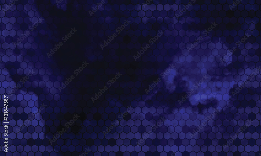 Poster dark hexagon abstract technology background with blue and green colored bright flashes under hexagon