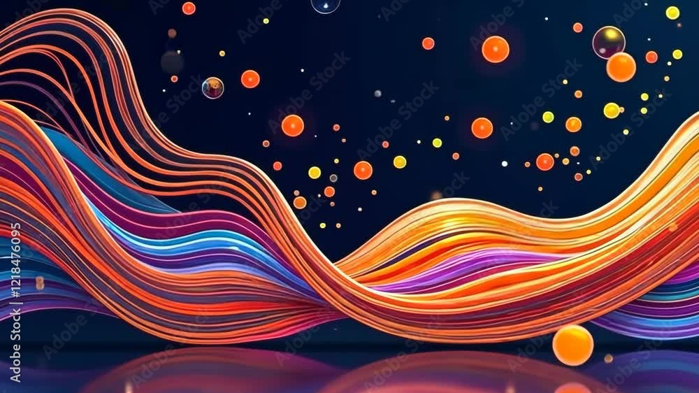 Aufkleber A colorful wave with many bubbles. The bubbles are in different colors and sizes. The wave is long and has a lot of bubbles