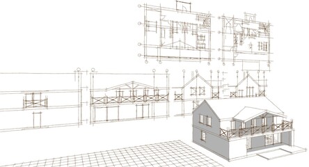 house with attic 3D illustration