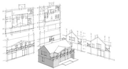 house with attic 3D illustration