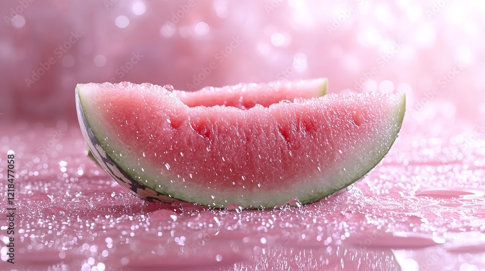 Poster vibrant slice of juicy watermelon resting on soft pink background creating a refreshing and playful 