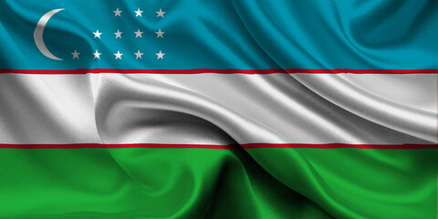 High detailed flag of Uzbekistan. National Uzbekistan flag. Asia. 3D illustration.