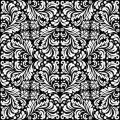 Wallpaper in the style of Baroque. Seamless vector background. White and black floral ornament. Graphic pattern for fabric, wallpaper, packaging. Ornate Damask flower ornament.