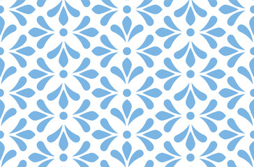Flower geometric pattern. Seamless vector background. White and blue ornament. Ornament for fabric, wallpaper, packaging. Decorative print