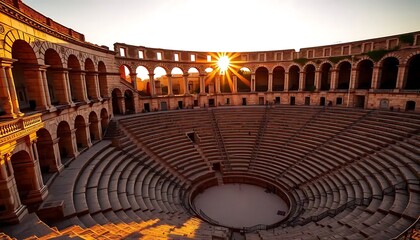 Ancient Roman Amphitheater Sunrise Golden Hour