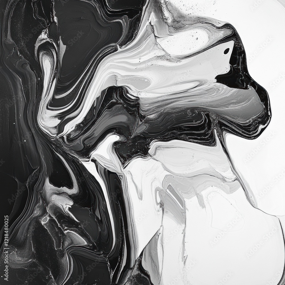 Aufkleber abstract black and white artwork showcasing swirling patterns and textures created with fluid painti