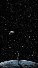 Astronaut on the Moon Gazing at Stars and Earth