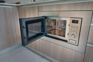 Modern Built in Microwave Oven in Kitchen Interior