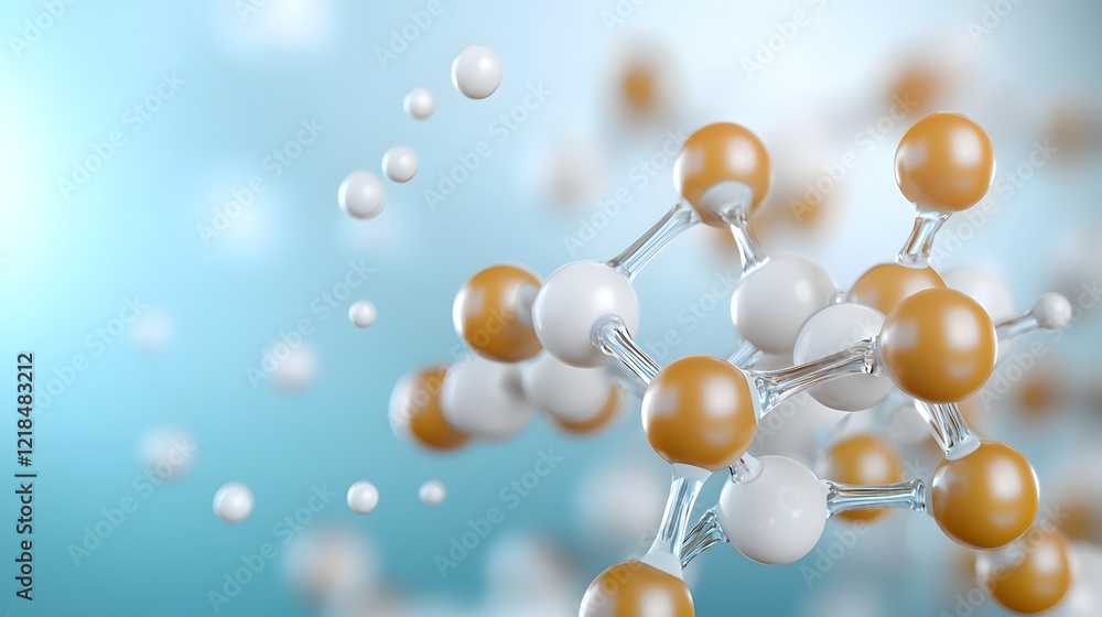 Poster vibrant 3d rendering of dynamic floating molecular structures and amino acid models illustrating a c