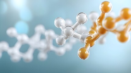 Abstract visualization of colorful molecular structures and protein models highlighting amino acid interactions in a dynamic floating composition with a modern scientific and digital art aesthetic