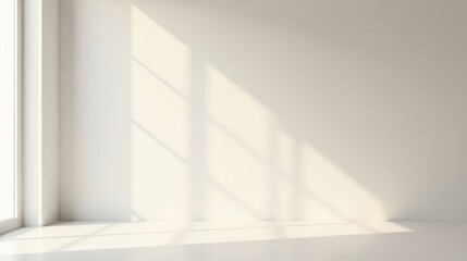 Obraz premium Serene Minimalist Room with Sunlight Illuminating a Blank Wall Perfect for Product Placement or Design Inspiration