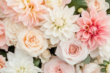 Obraz premium Blush Pink and Cream Wedding Flower Arrangement with Roses and Dahlias