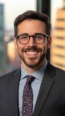 Fototapeta premium Portrait Of A Smiling Man In A Suit And Glasses