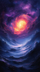 Obraz premium Abstract galaxy spiral with shimmering silver and violet hues, painted in soft strokes, ultra-HD, 8k generative AI