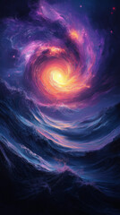 Abstract galaxy spiral with silver & violet hues, painted in soft strokes, ultra-HD, 8k generative AI
