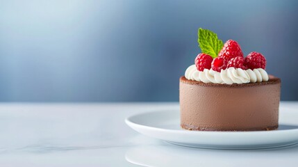 Elegant Chocolate Mousse Dessert with Raspberries and Cream