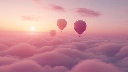 Obraz premium Pink sunset hot air balloons soaring above cloudscape