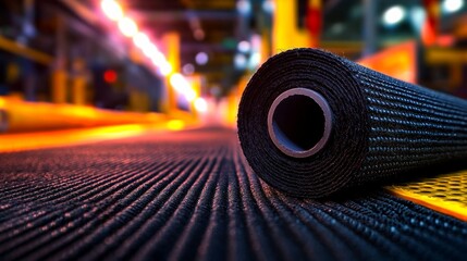Industrial Material On Conveyor Belt In Factory Setting
