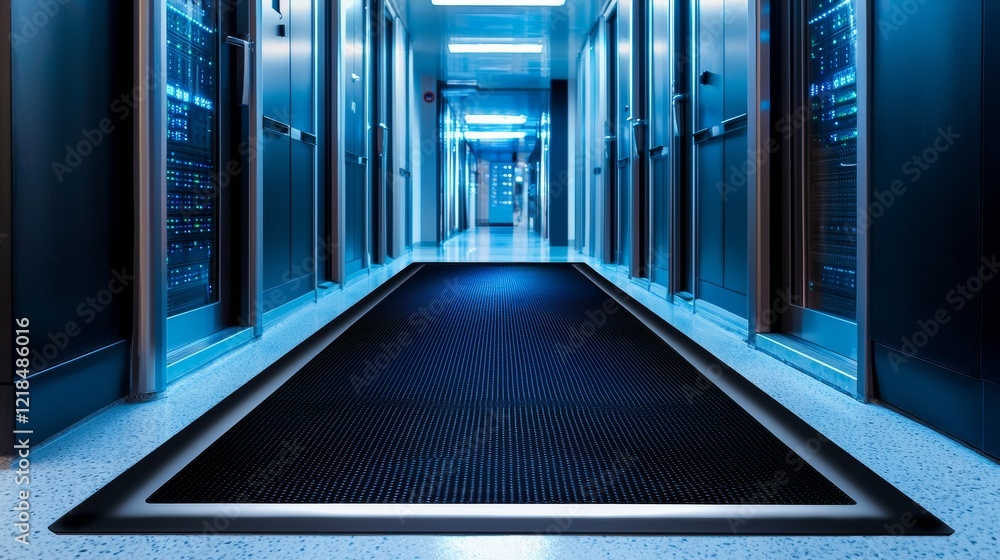 Poster luminous data center corridor with illuminated floor