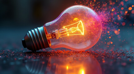 Micro Photography of Light Bulb Explosion with Colorful Paint and Colors: New Idea, Brainstorming Concept