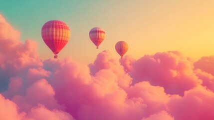 Fototapeta premium Hot air balloons soar above pastel sunset cloudscape (1)