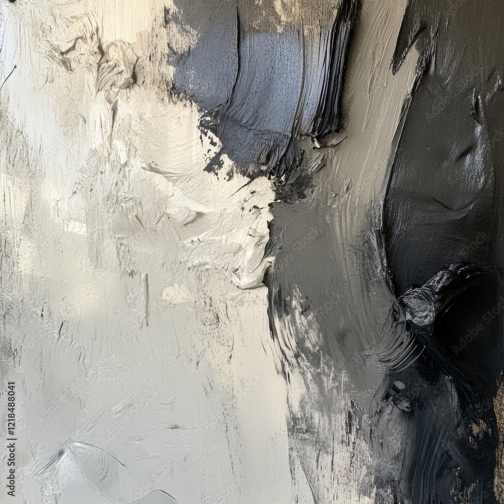 Poster abstract texture with black and white paint forming dynamic brush strokes on canvas. generative ai