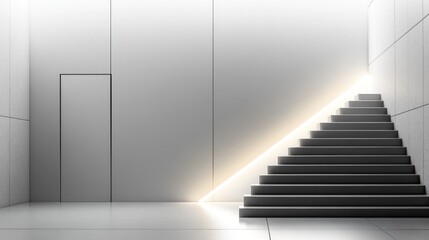 Obraz premium Lit Staircase Ascending in Modern White Room