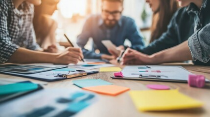 Team brainstorming, office, project planning, sunlight, collaboration