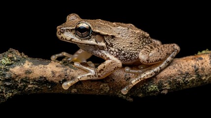 Obraz premium Rainforest frog perched on branch, night, wildlife study