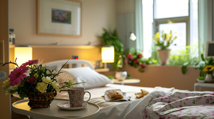 Hospital Room with Flowers and Sunlight