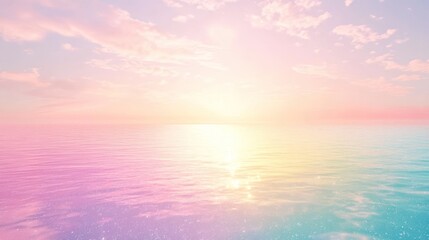 Obraz premium Pastel sunrise over calm ocean; dreamy sky, website background