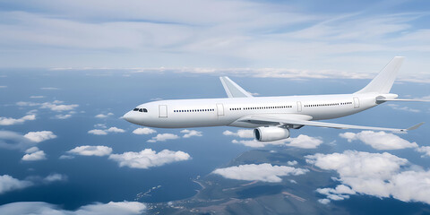 Obraz premium Aerial View of a White Aircraft Flying Above Scenic Clouds