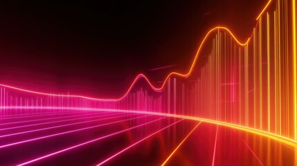 Neon graph rising in dark futuristic landscape; growth concept