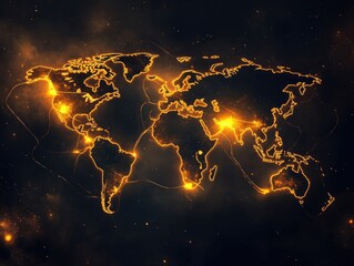 Global Network. World Map with Warm Glow