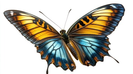 Fototapeta premium Exotic butterfly, wings spread, isolated, white background, nature design