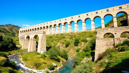 Fototapeta premium Ancient Roman Aqueduct Spanning Lush Green Valley