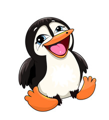 Happy little penguin. Cute cartoon baby penguin on a white background