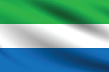 Sierra Leone flag official colors and proportion digital vector illustration. Pleated flag.