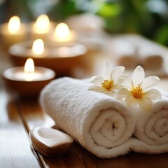 Spa towels, candles, flowers, wellness, relaxation