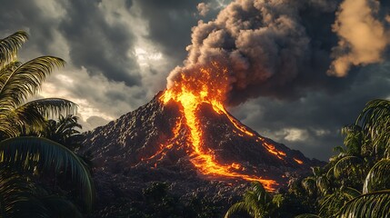 Fototapeta premium Eruption of a Volcano in a Tropical Paradise