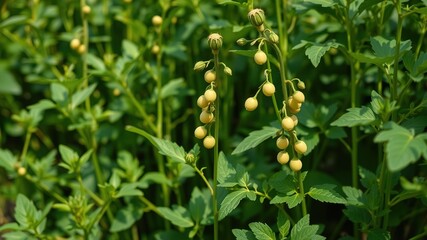 Fototapeta premium Lush Chickpea Plant Garden, Pods & Leaves, Vibrant Photo
