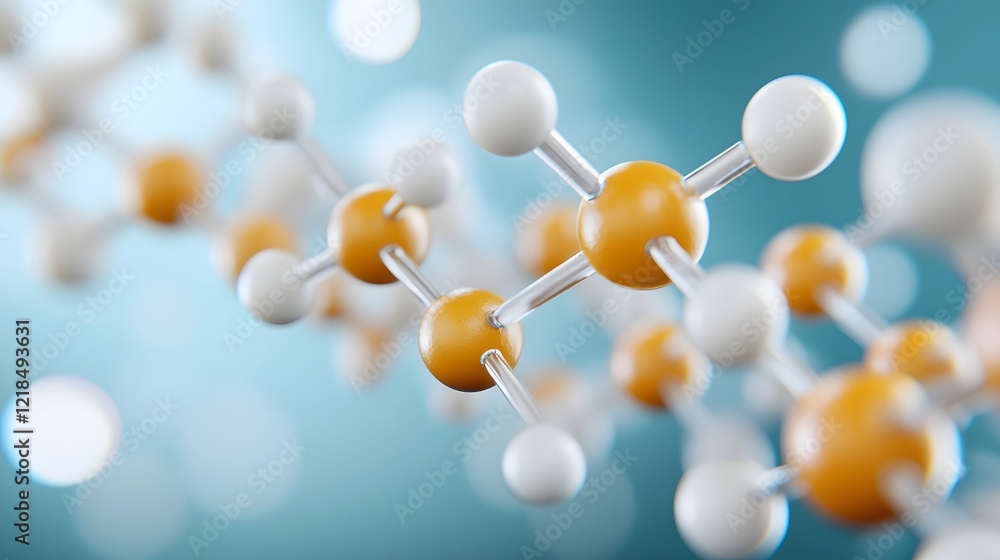 Fototapete Dynamic 3D visualization of vibrant molecules floating in space representing an intricate protein structure and amino acid model concept background with a futuristic scientific aesthetic