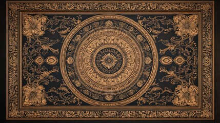 Obraz premium Ornate gold carpet design, ceiling detail, luxury interior, baroque style, background texture