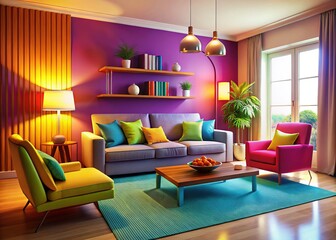 Modern Living Room Interior Design - Bright & Bold