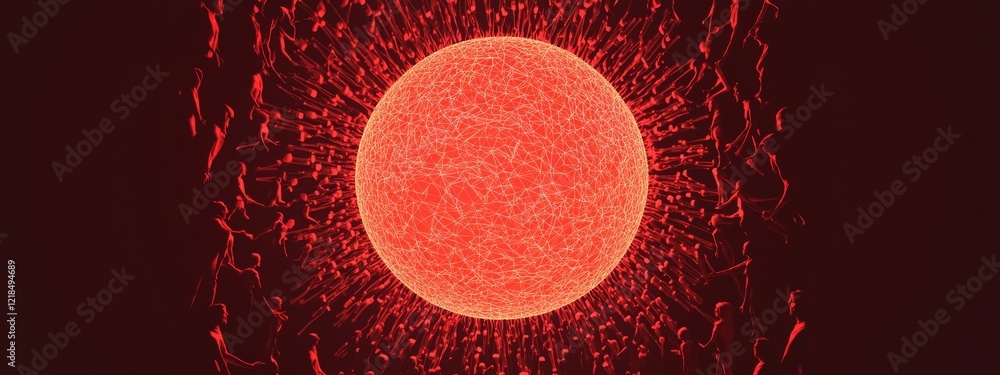 Poster red star with radiant energy waves in abstract artistic style for background or design use